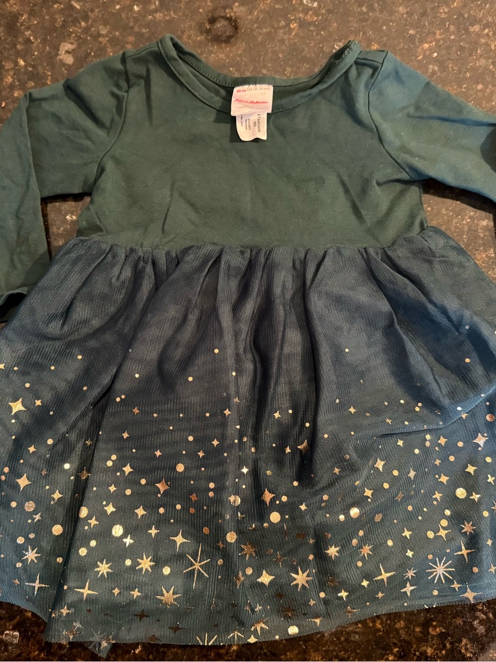 Hanna Andersson Teal Long-Sleeve Tulle Dress with Gold Stars